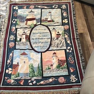 Goodwin Weavers by Crown Crafts Coastal Lighthouse Throw Blanket Tapestry 65X43
